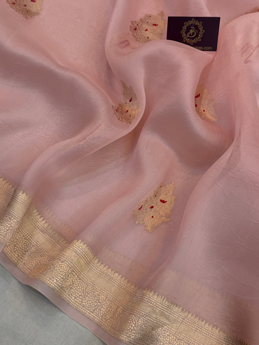 Pale Pink Pure Kora Silk Handloom Banarasi Saree