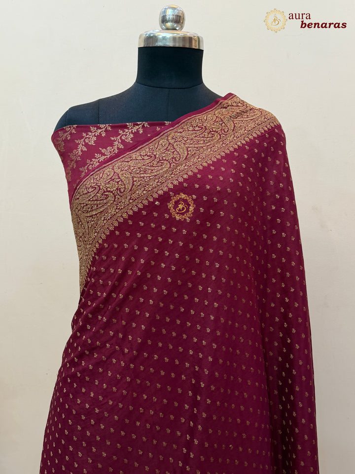 Maroon Pure Banarasi Khaddi Crepe Silk Saree 