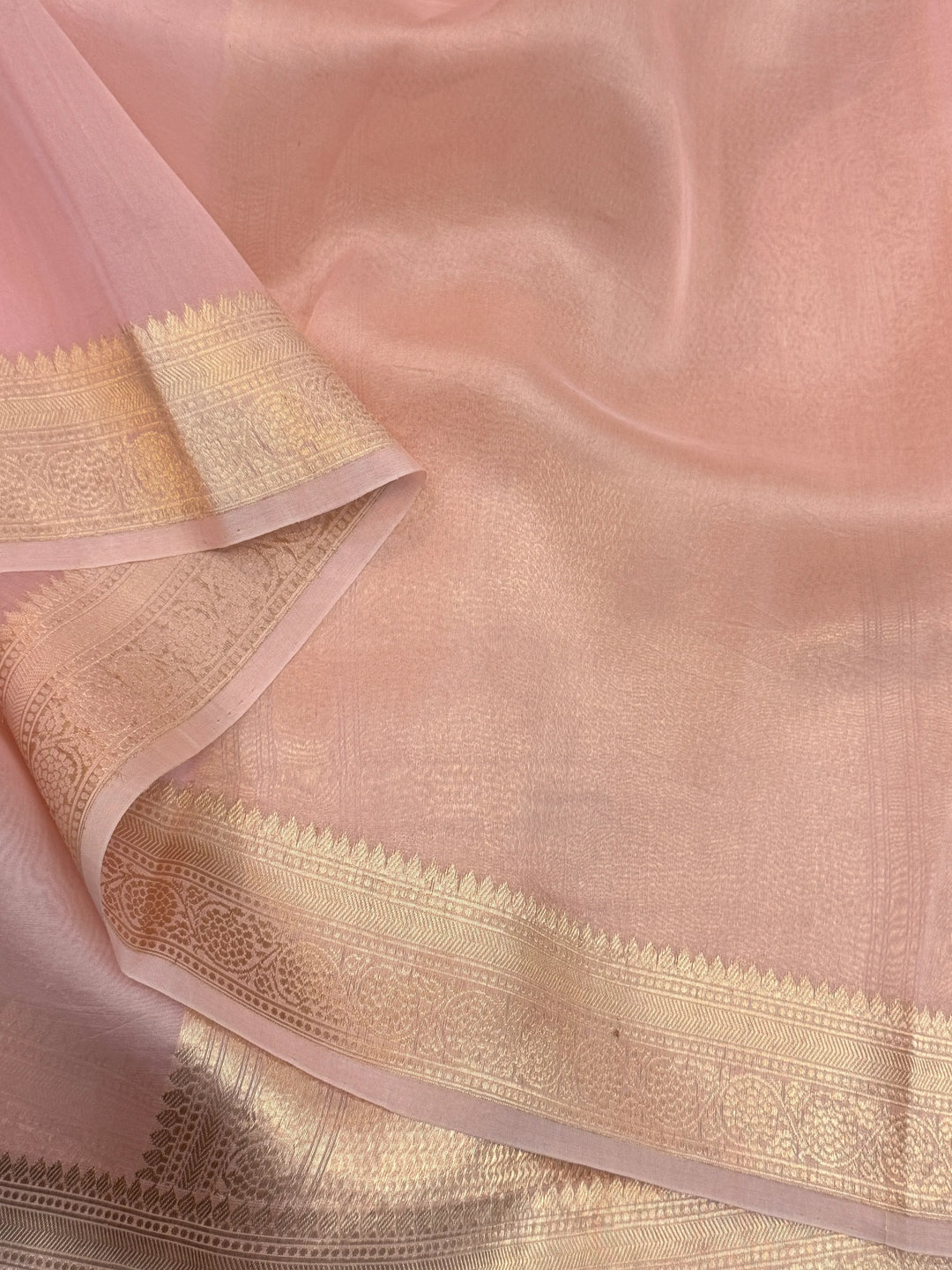 Pale Pink Pure Kora Silk Handloom Banarasi Saree