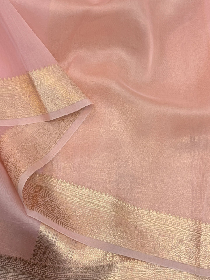 Pale Pink Pure Kora Silk Handloom Banarasi Saree
