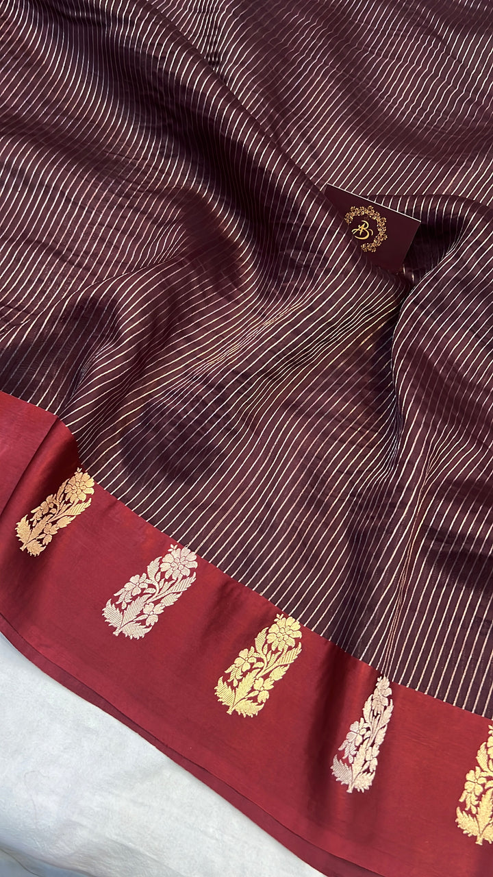Brown Banarasi Handloom Kora Silk Saree
