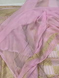 Pale Pink Pure Banarasi Khaddi Georgette Saree - Aura Benaras