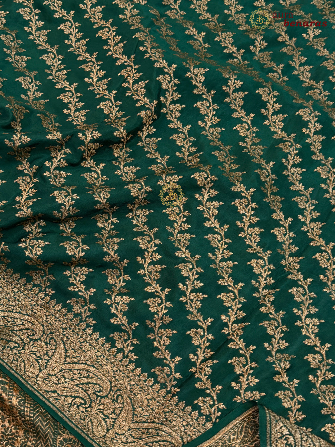 Bottle Green Pure Banarasi Khaddi Crepe Silk Saree 