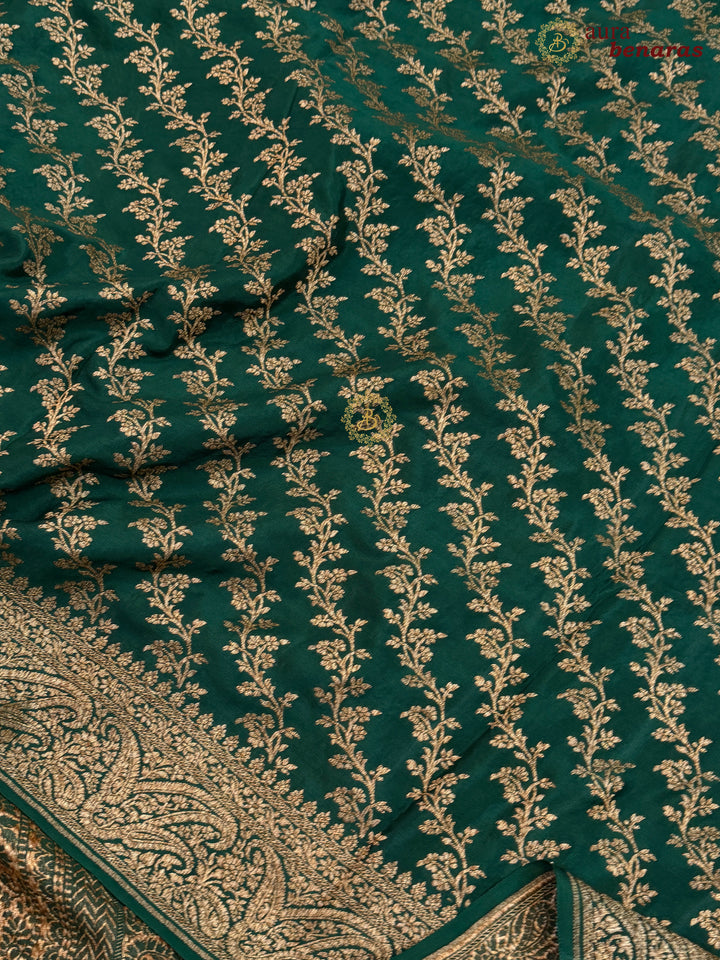 Bottle Green Pure Banarasi Khaddi Crepe Silk Saree 