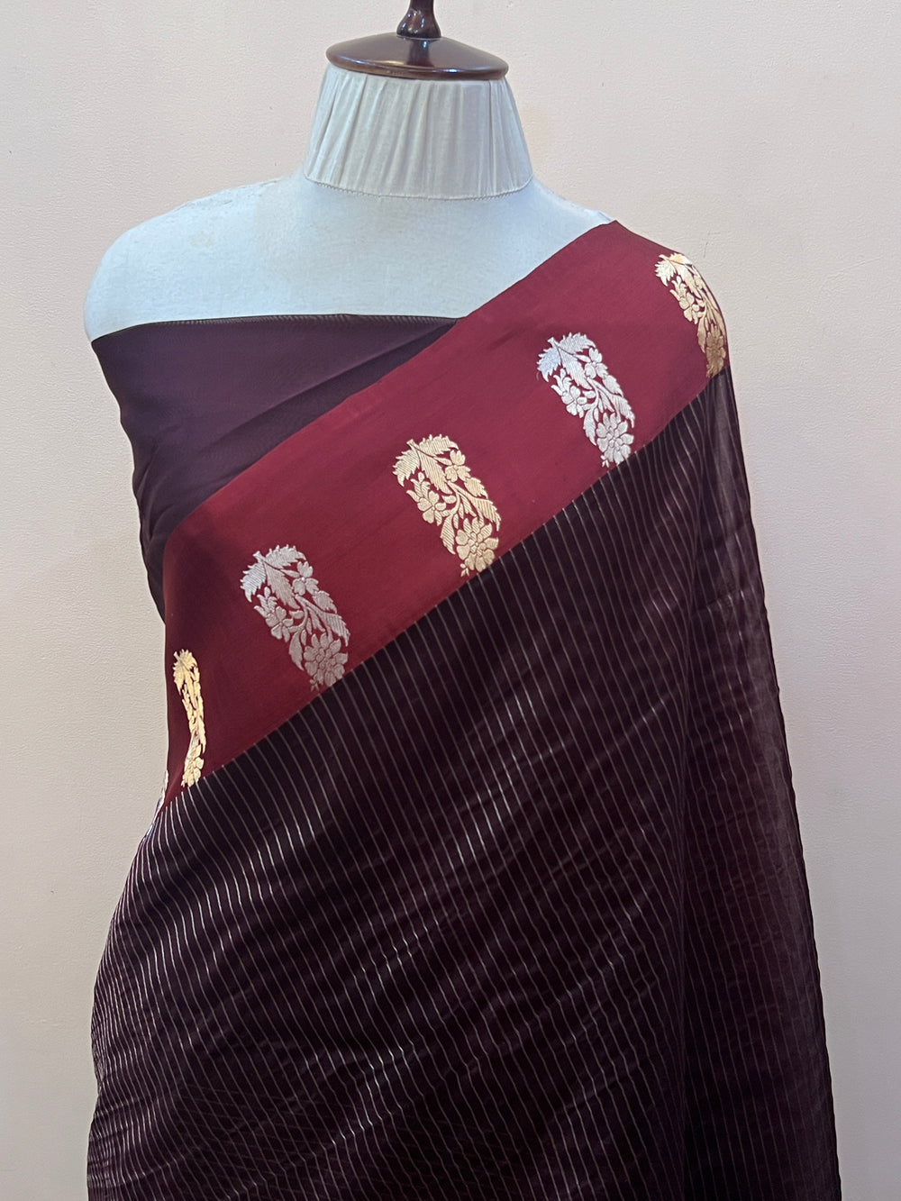 Brown Banarasi Handloom Kora Silk Saree
