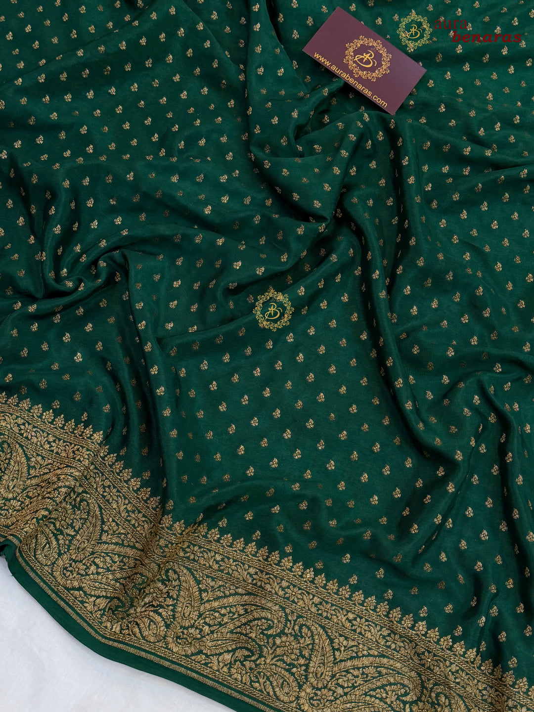 Bottle Green Pure Banarasi Khaddi Crepe Silk Saree 