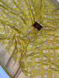Pastel Yellow Pure Banarasi Handloom Katan Silk Saree - Aura Benaras