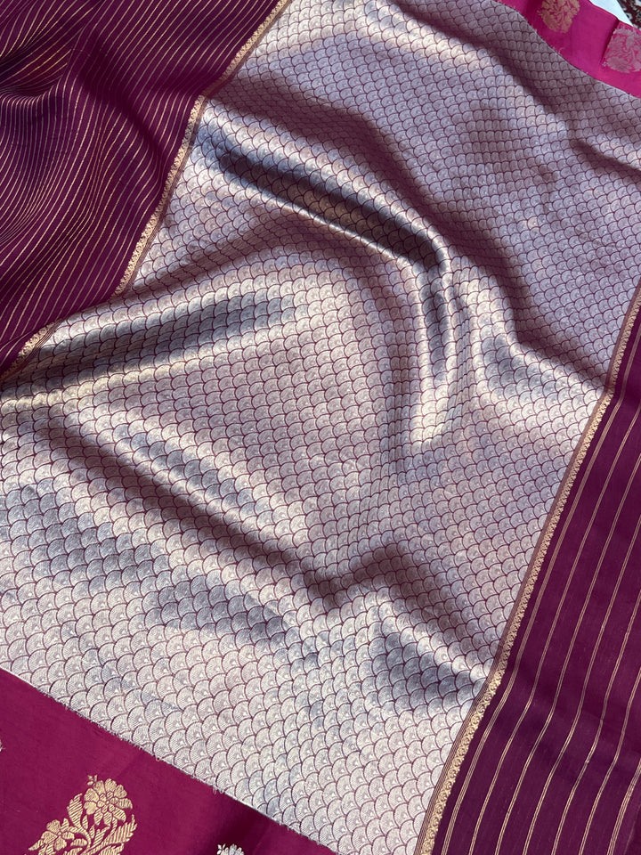 Purple Banarasi Handloom Kora Silk Saree