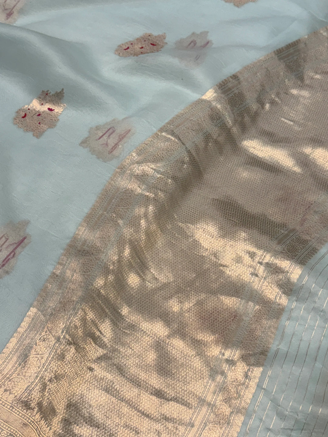 Pale Blue Pure Kora Silk Handloom Banarasi Saree