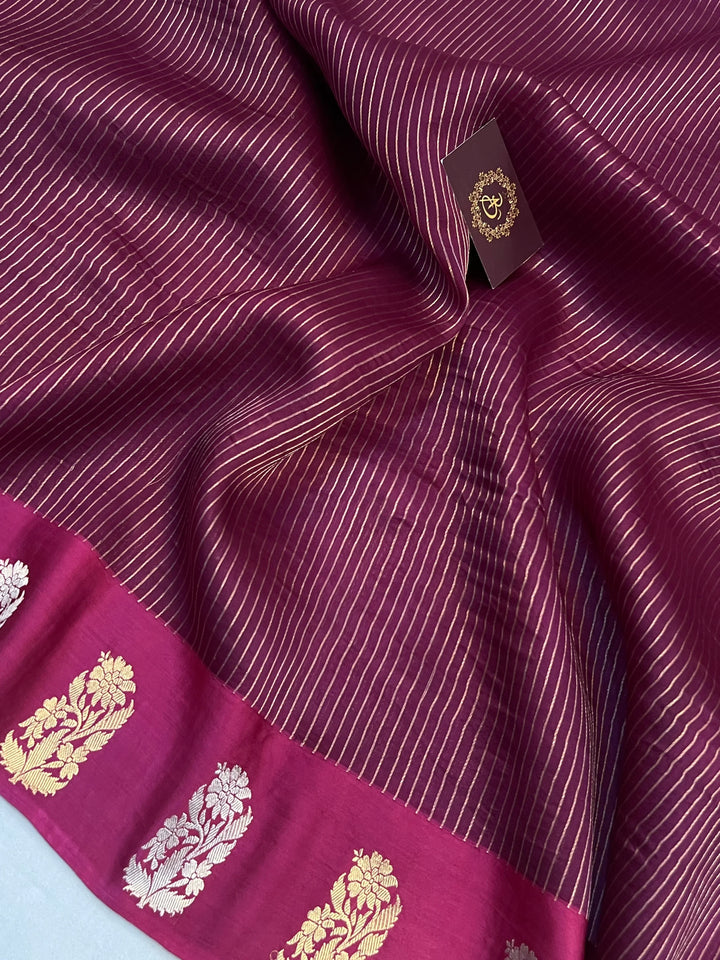 Hibiscus Banarasi Handloom Kora Silk Saree