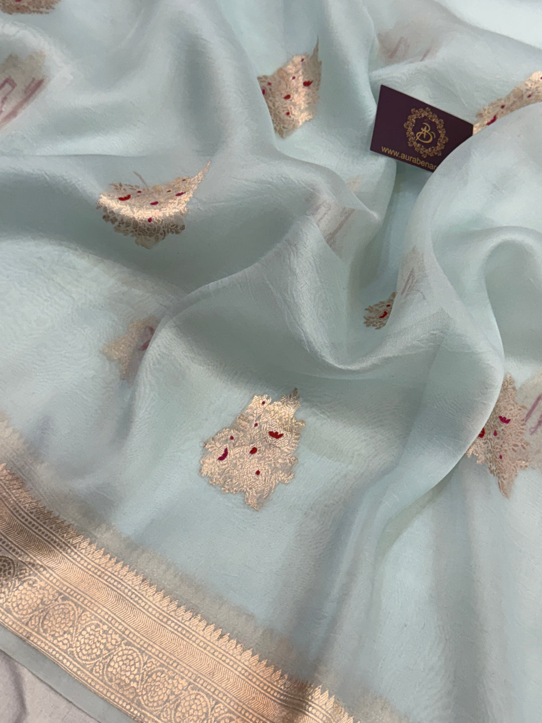 Pale Blue Pure Kora Silk Handloom Banarasi Saree