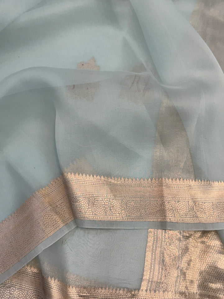 Pale Blue Pure Kora Silk Handloom Banarasi Saree