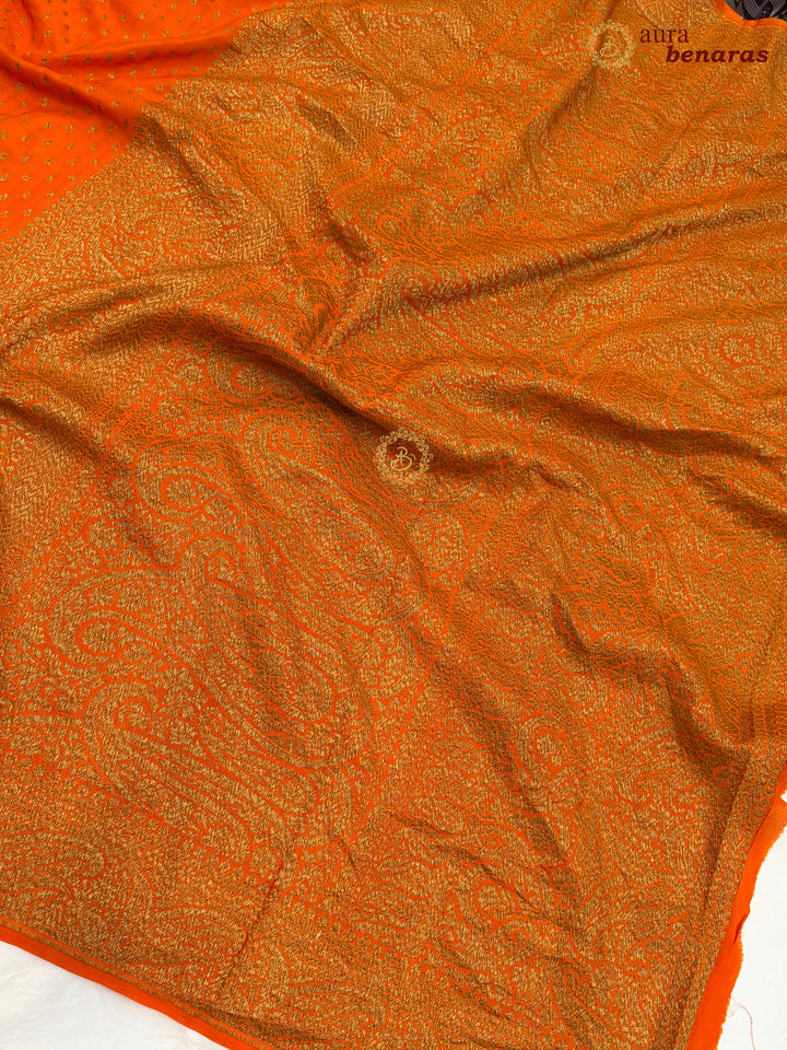 Orange Pure Banarasi Khaddi Crepe Silk Saree 