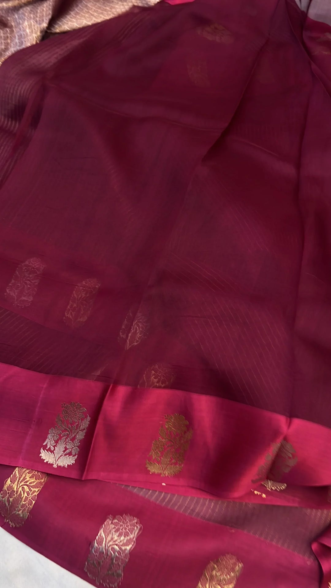 Hibiscus Banarasi Handloom Kora Silk Saree