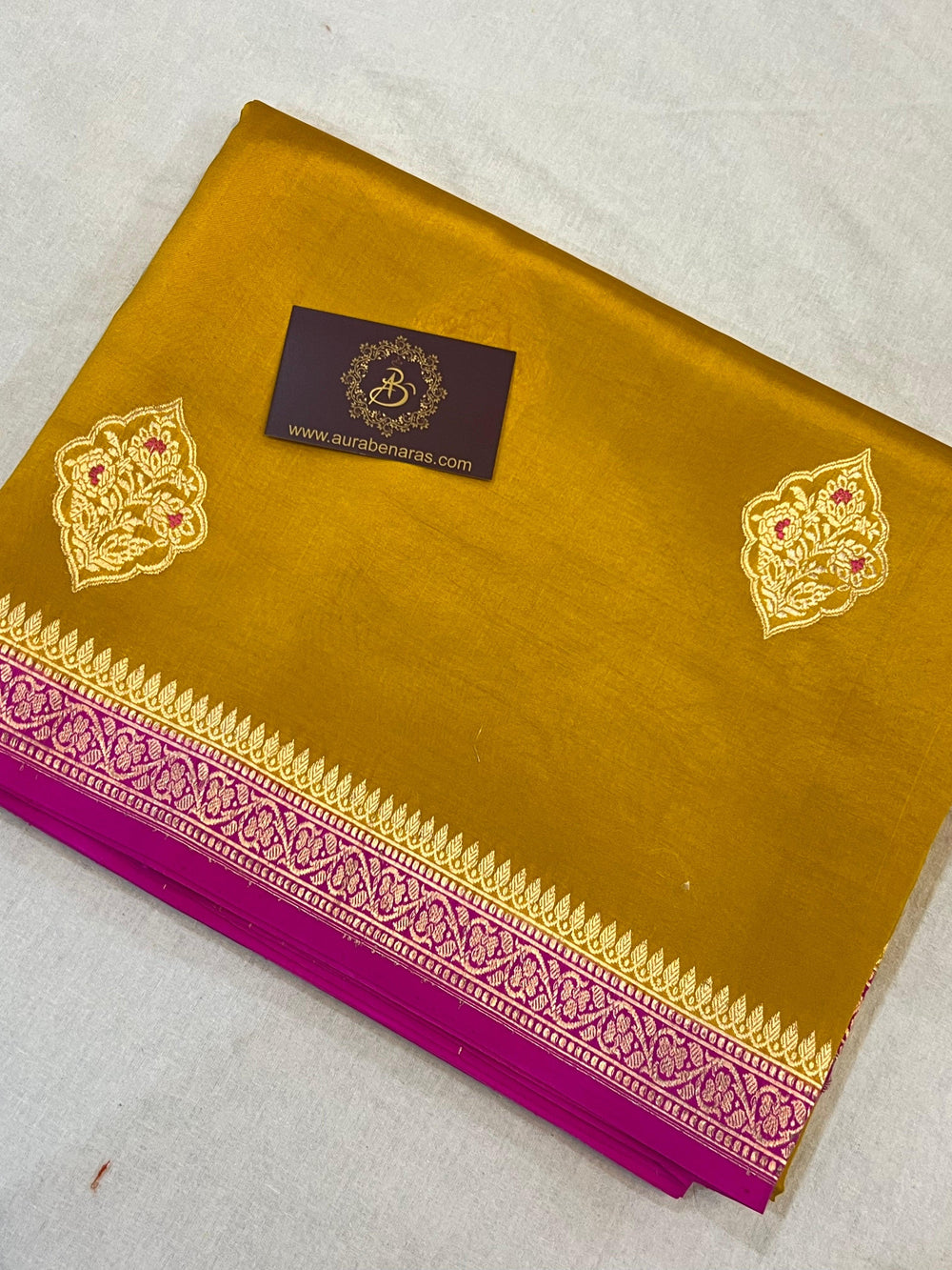 Buy Mustard Yellow Pure Banarasi Handloom Silk Saree | Aura Benaras
