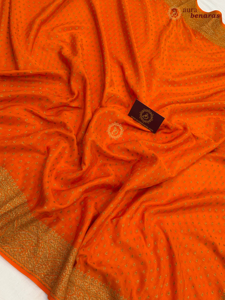 Orange Pure Banarasi Khaddi Crepe Silk Saree 