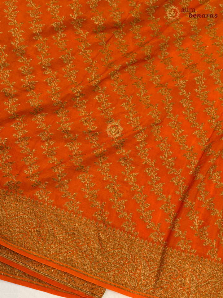 Orange Pure Banarasi Khaddi Crepe Silk Saree 