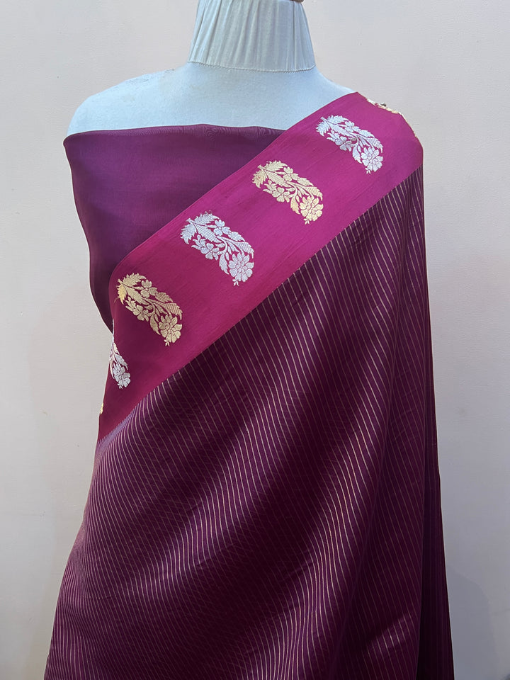 Purple Banarasi Handloom Kora Silk Saree