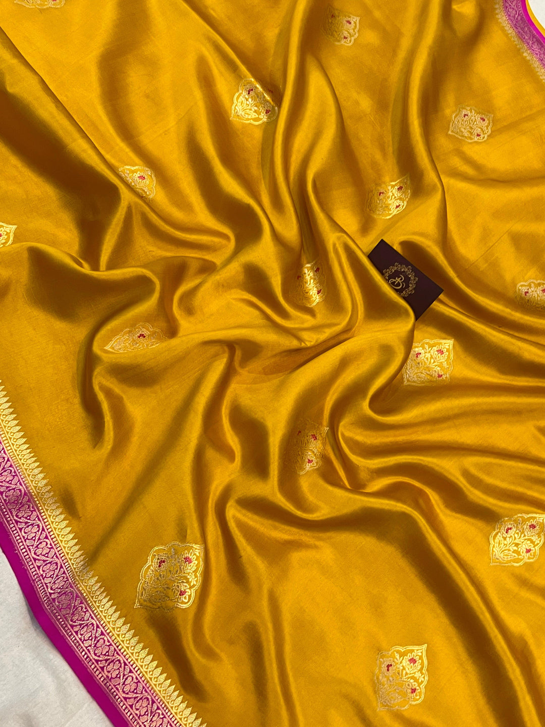 Buy Mustard Yellow Pure Banarasi Handloom Silk Saree | Aura Benaras
