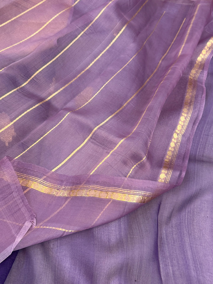 Deep Aubergine Banarasi Handloom Kora Silk Saree