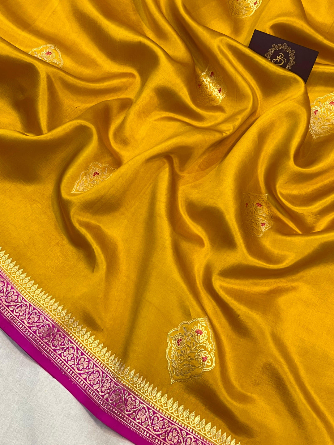 Buy Mustard Yellow Pure Banarasi Handloom Silk Saree | Aura Benaras