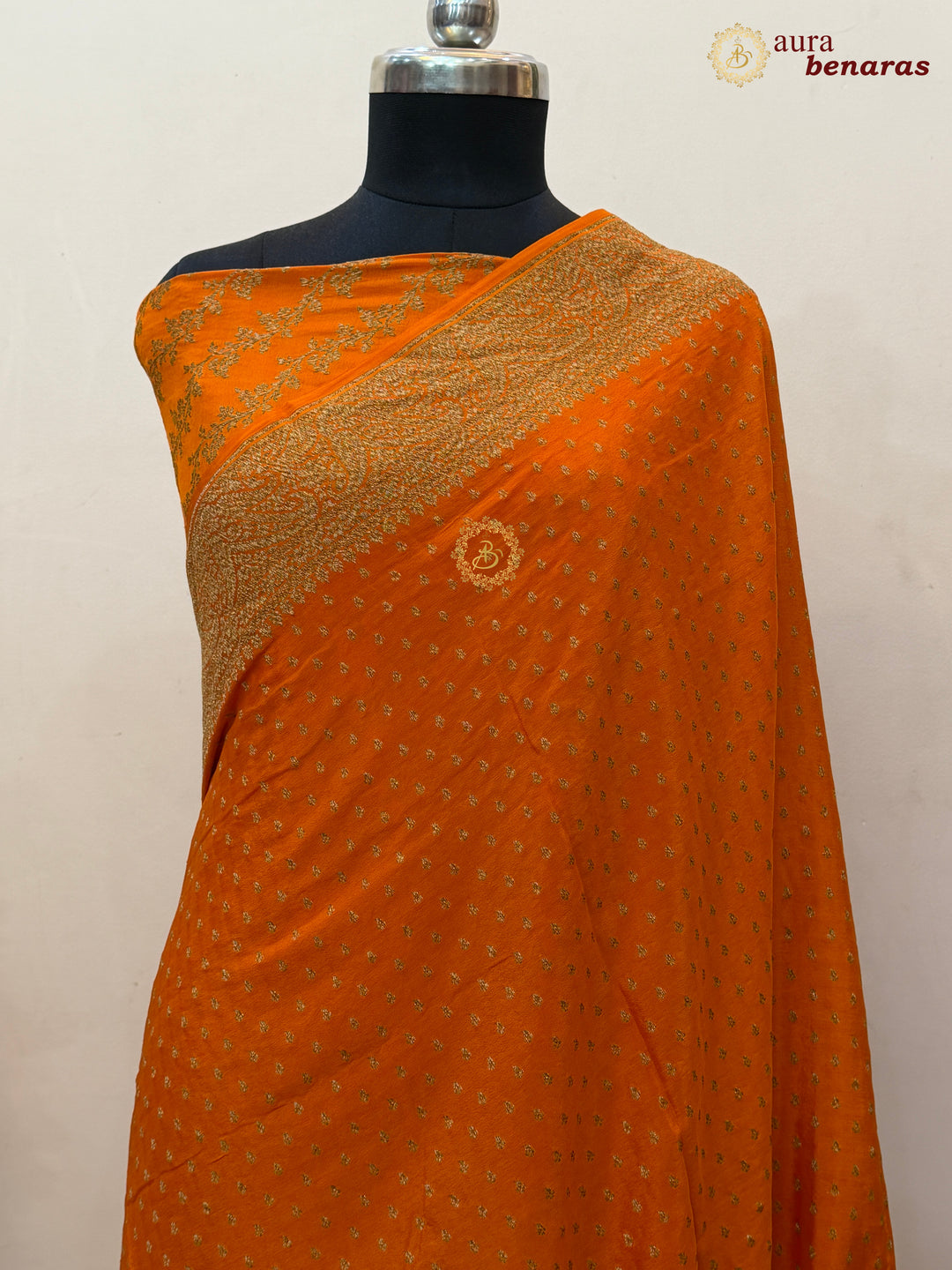 Orange Pure Banarasi Khaddi Crepe Silk Saree 