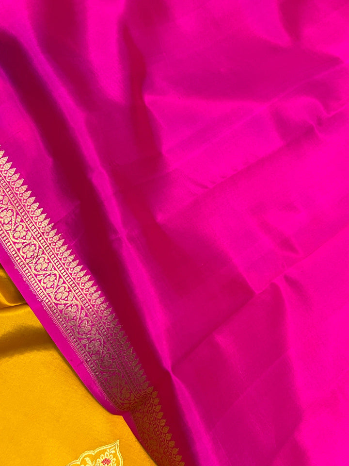 Buy Mustard Yellow Pure Banarasi Handloom Silk Saree | Aura Benaras