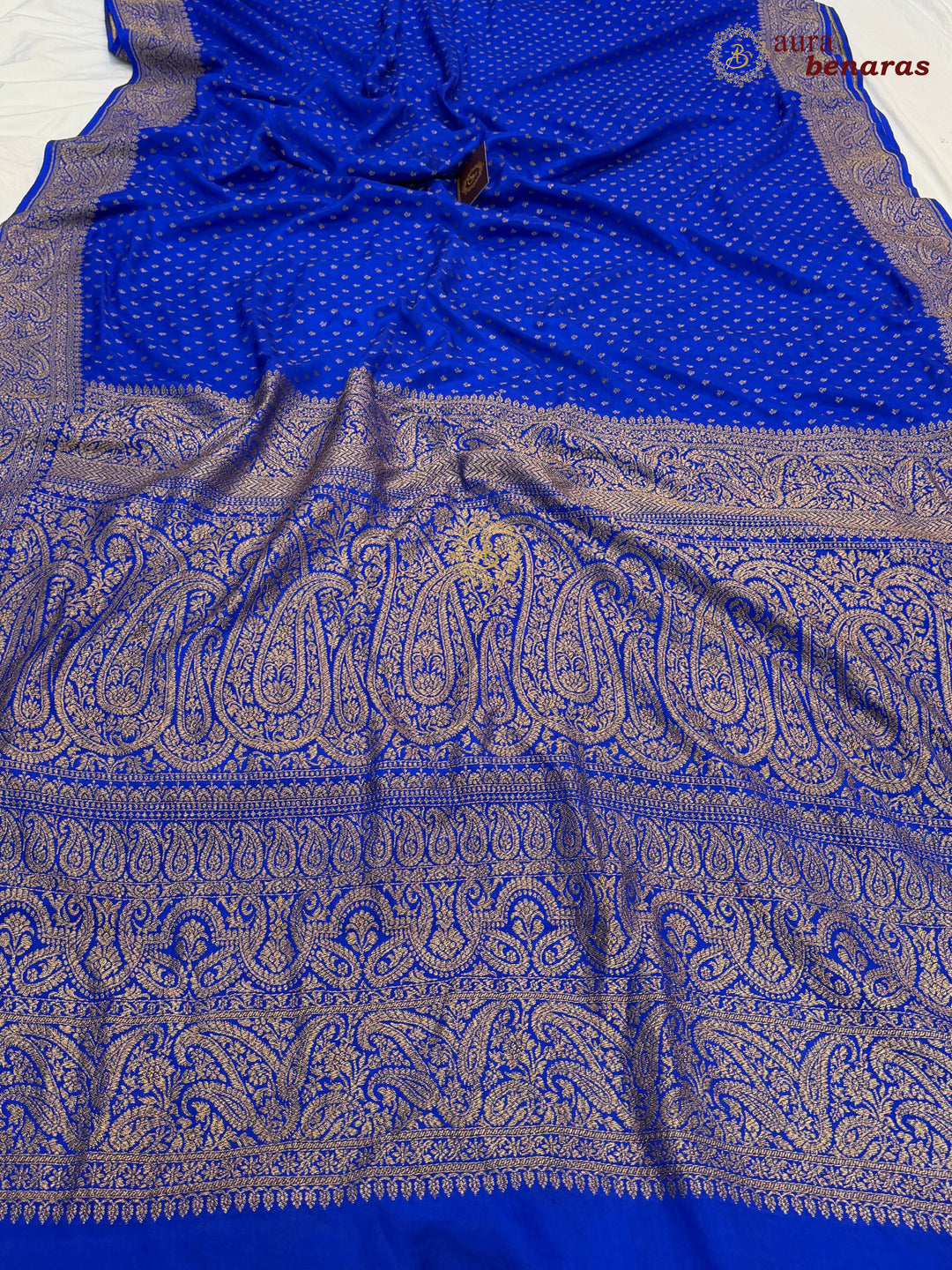 Royal Blue Pure Banarasi Khaddi Crepe Silk Saree 