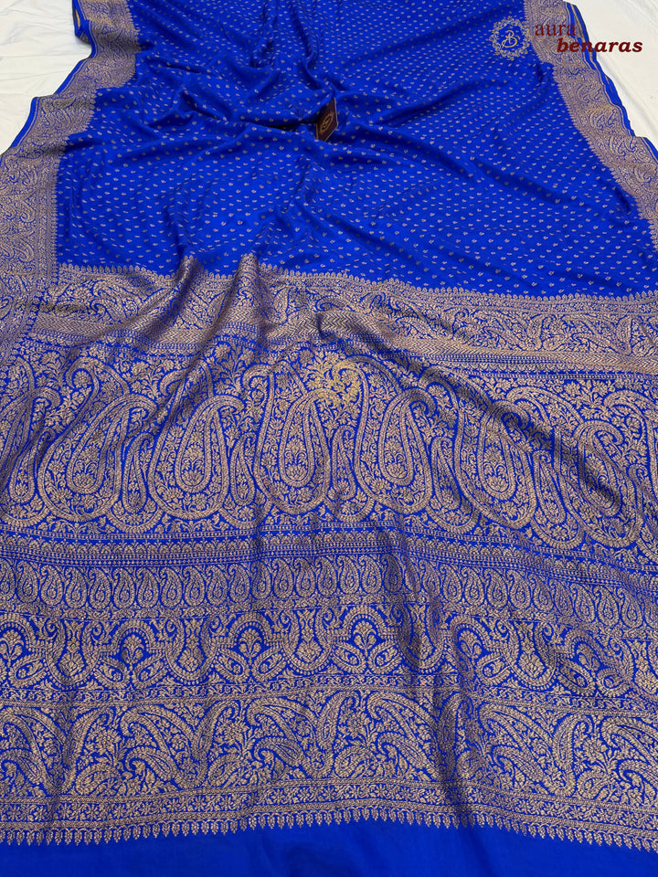 Royal Blue Pure Banarasi Khaddi Crepe Silk Saree 