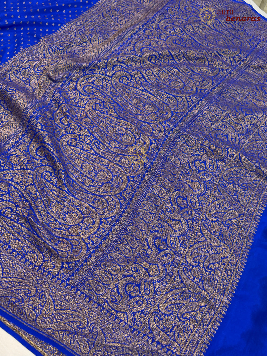 Royal Blue Pure Banarasi Khaddi Crepe Silk Saree 