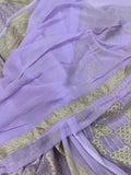 Pale Lavender Pure Banarasi Khaddi Georgette Saree - Aura Benaras