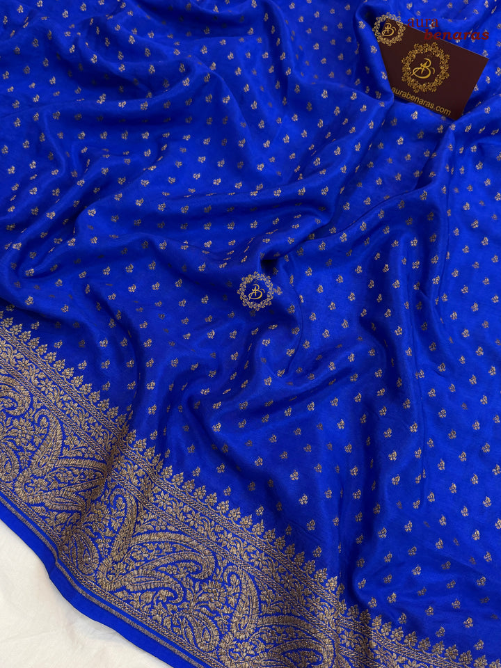 Royal Blue Pure Banarasi Khaddi Crepe Silk Saree 