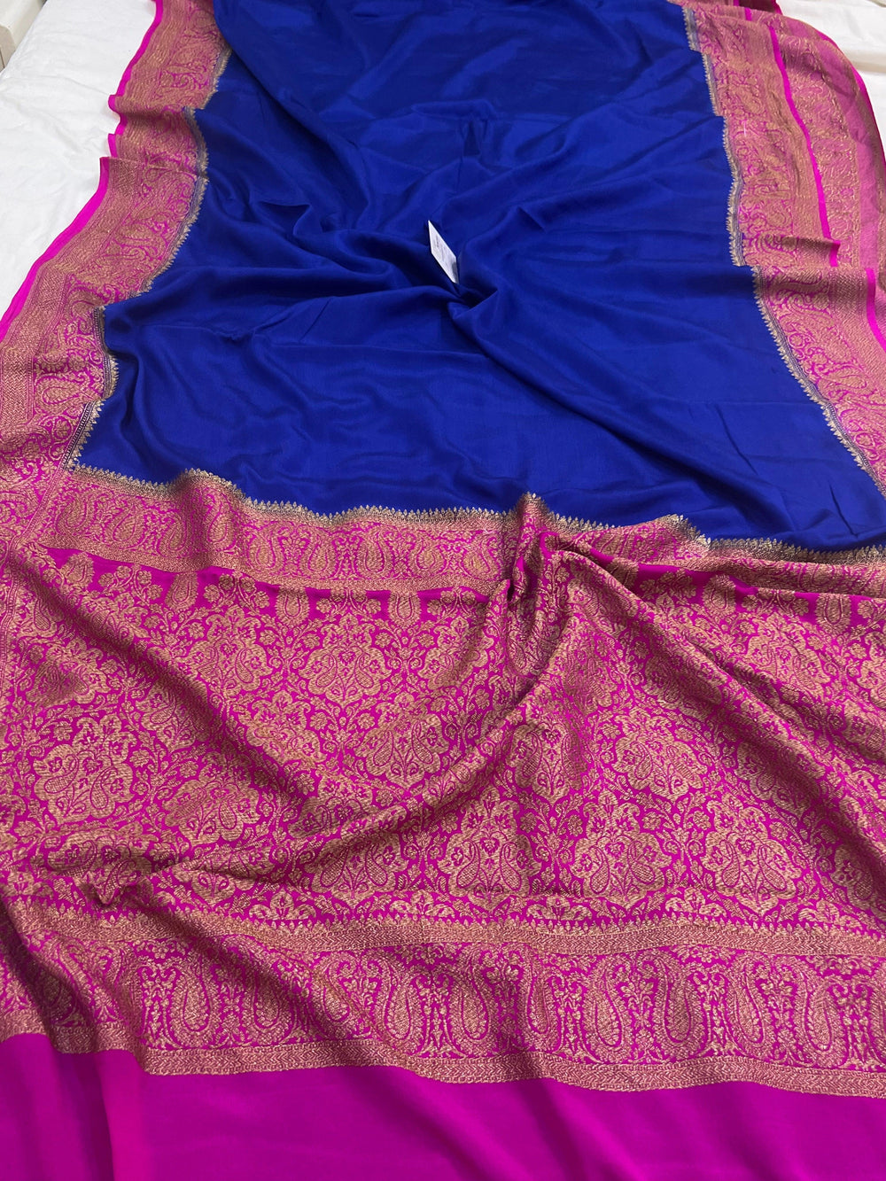 Royal Blue Pure Banarasi Khaddi Crepe Silk Saree - Aura Benaras