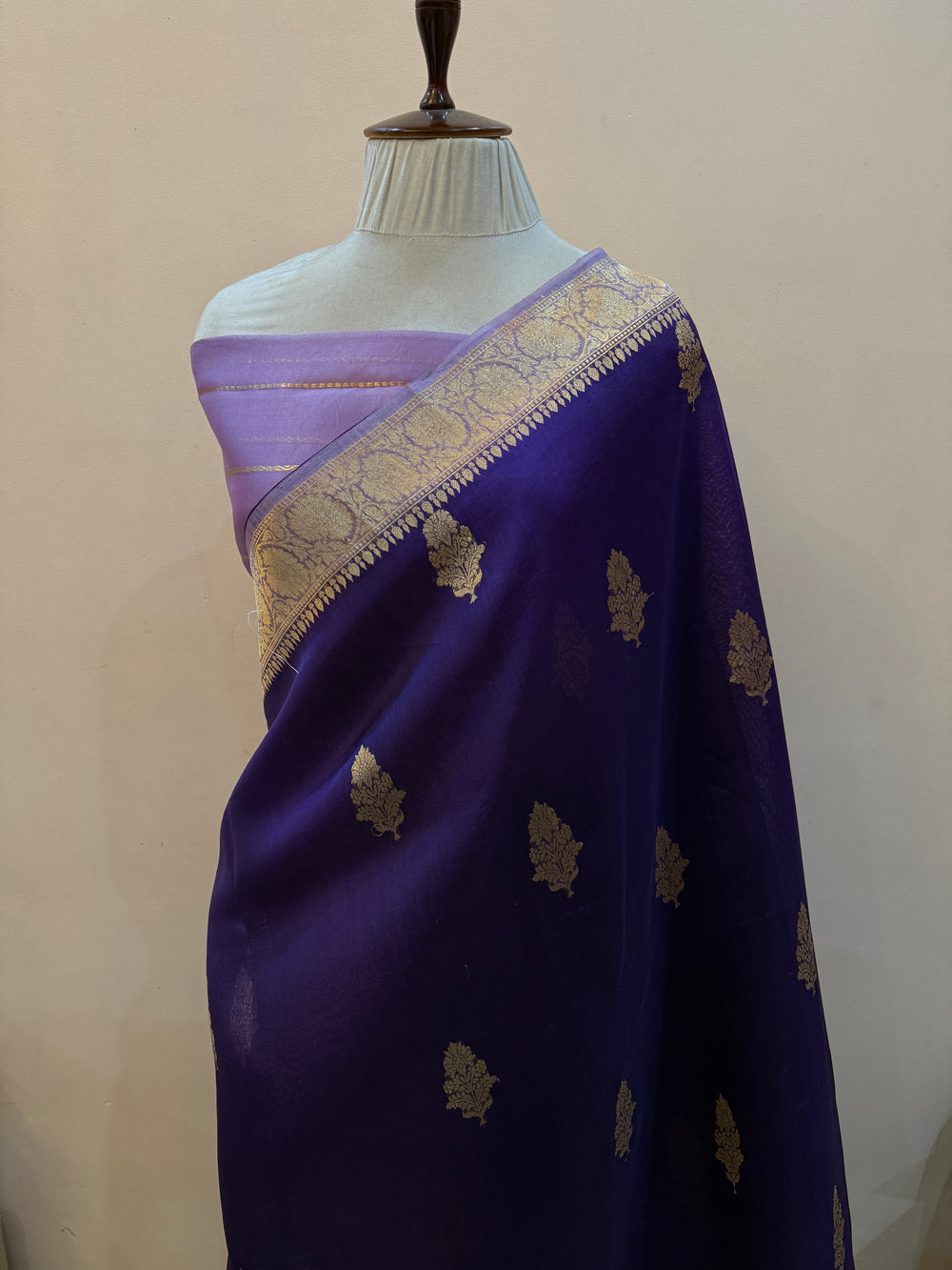 Deep Aubergine Banarasi Handloom Kora Silk Saree