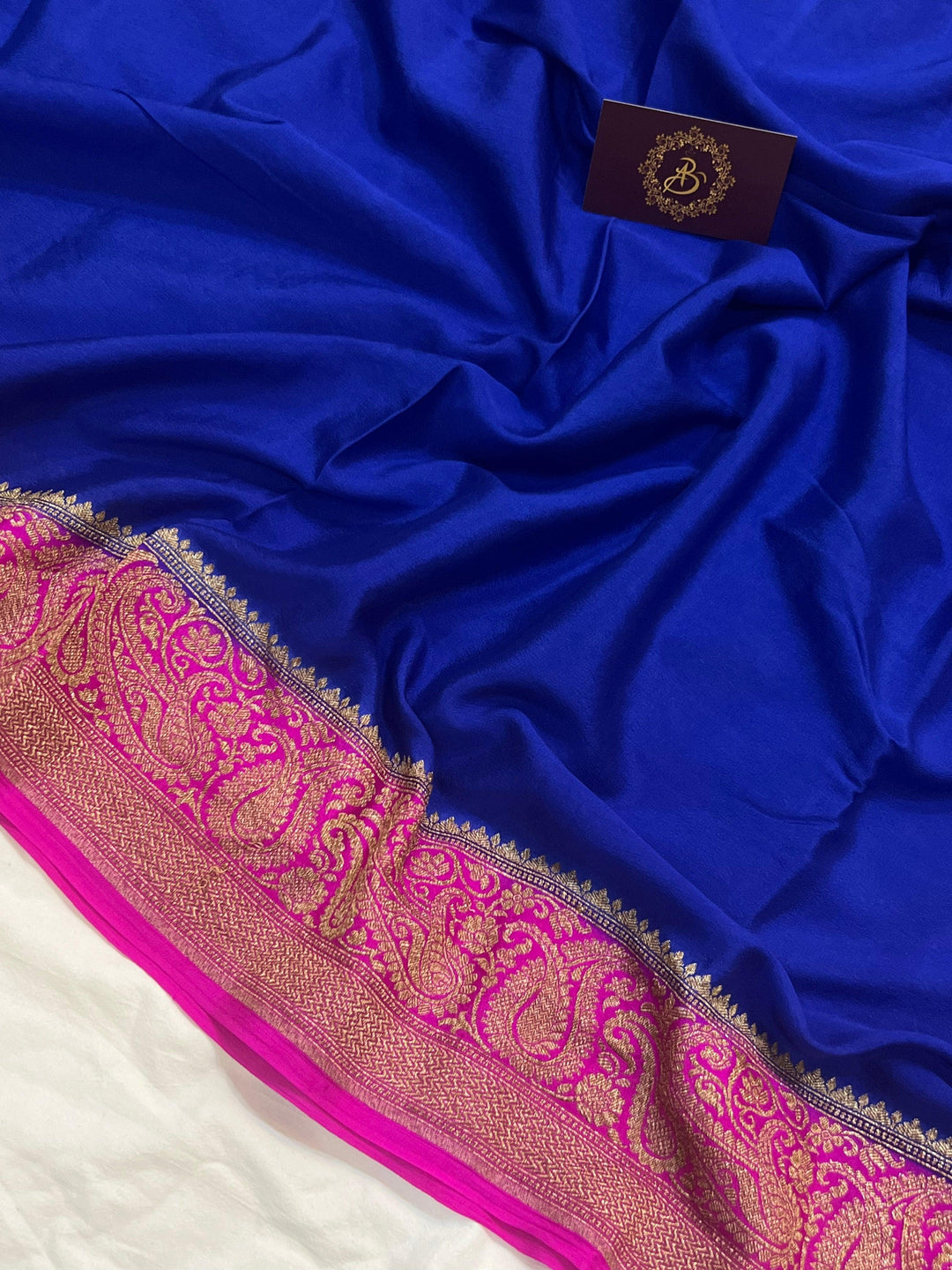 Royal Blue Pure Banarasi Khaddi Crepe Silk Saree - Aura Benaras