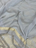 Pale Grey Pure Banarasi Khaddi Georgette Saree - Aura Benaras