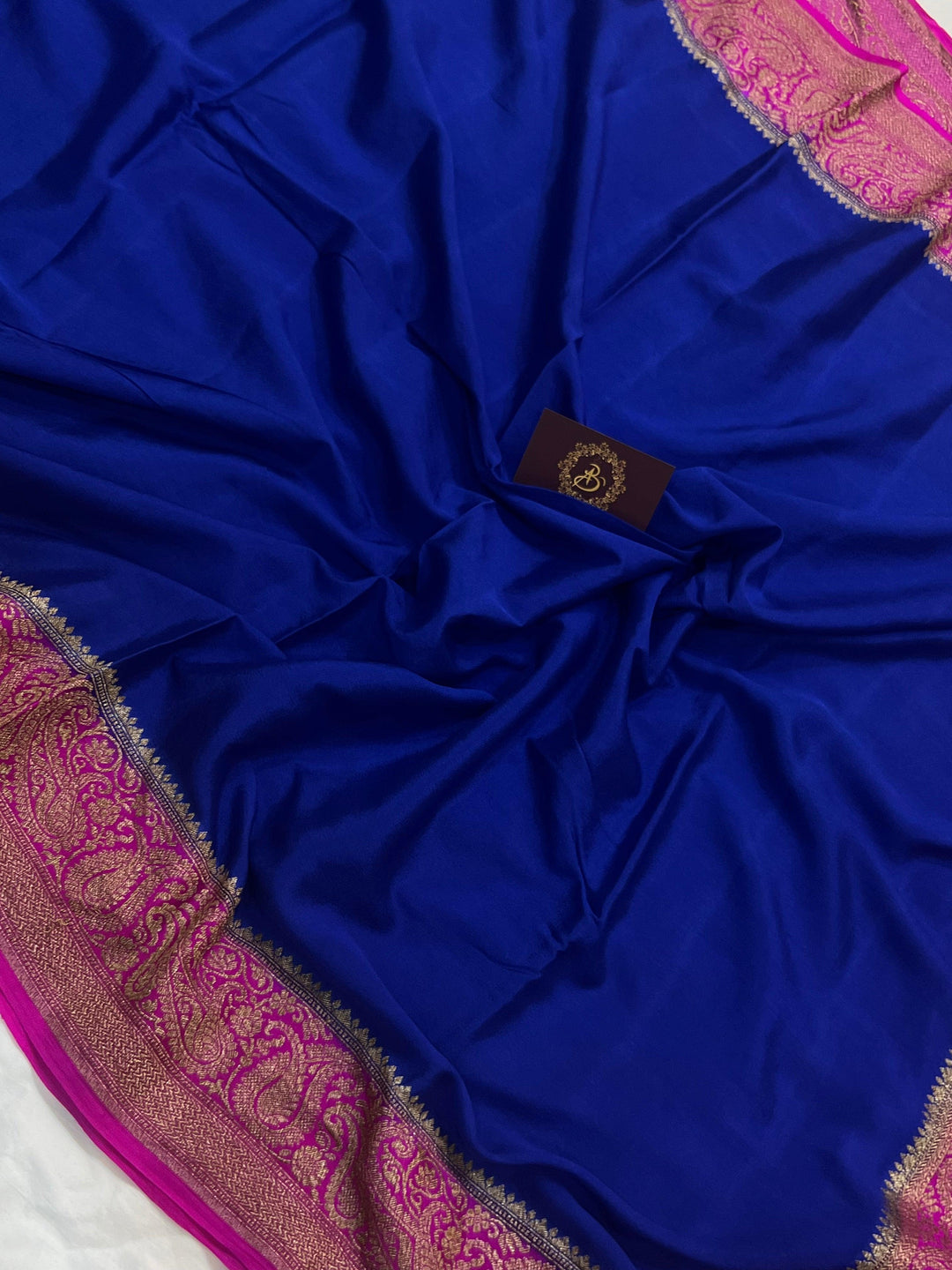 Royal Blue Pure Banarasi Khaddi Crepe Silk Saree - Aura Benaras