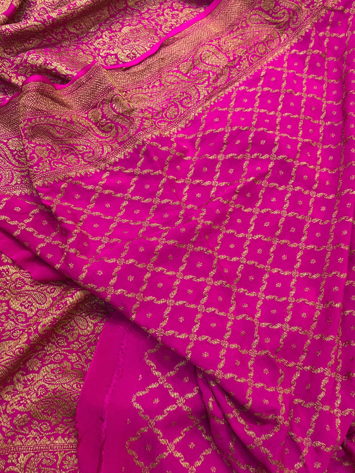 Royal Blue Pure Banarasi Khaddi Crepe Silk Saree - Aura Benaras