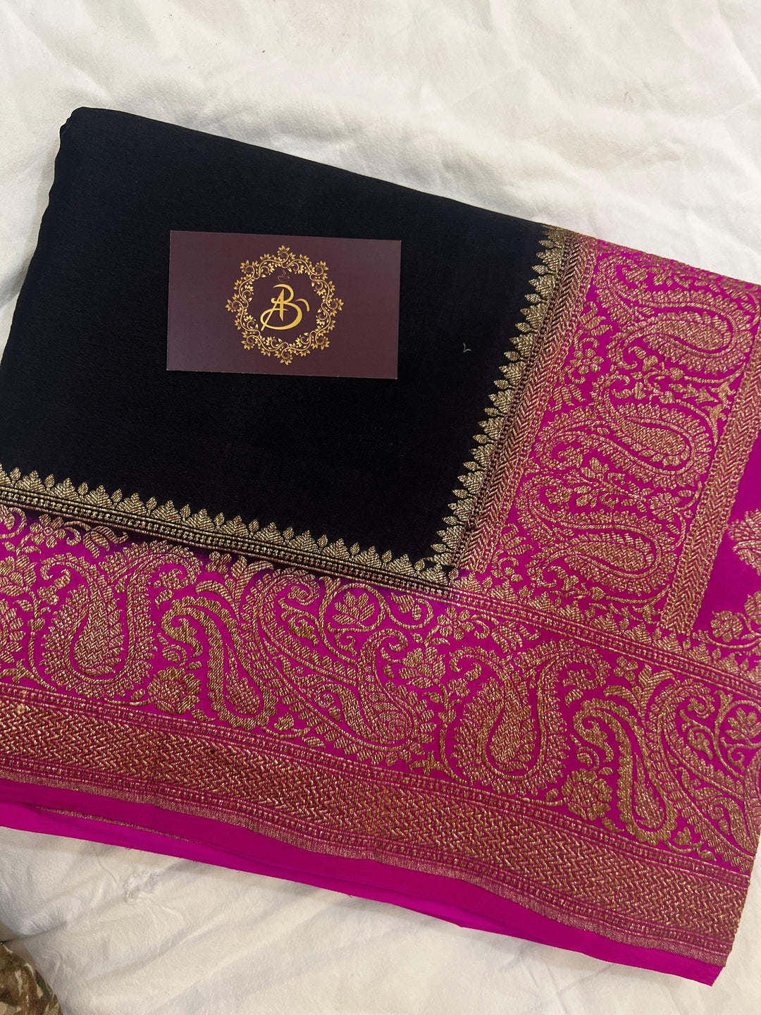 Black Pure Banarasi Khaddi Crepe Silk Saree - Aura Benaras