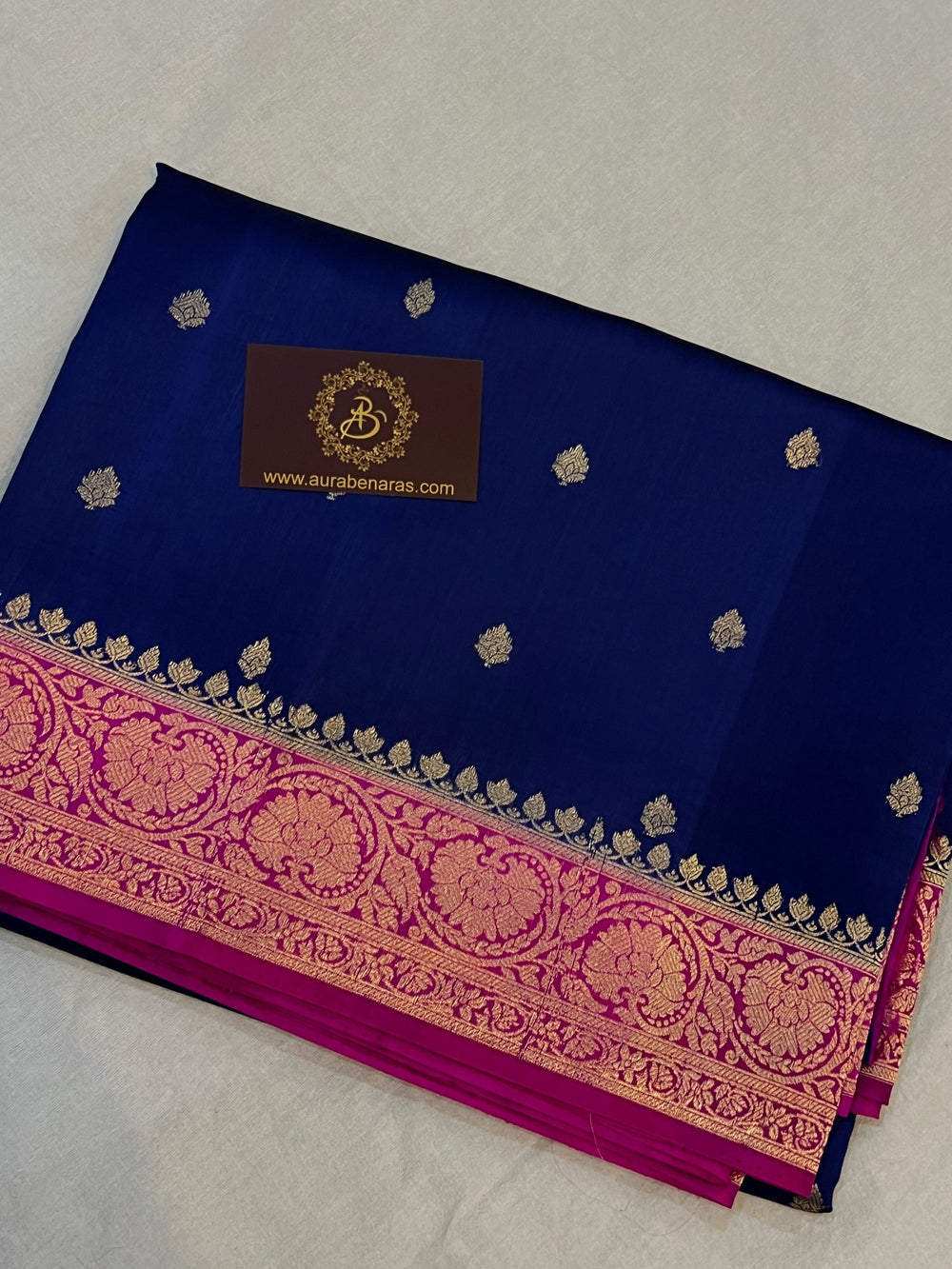 Buy Navy Blue Pure Banarasi Handloom Silk Saree | Aura Benaras
