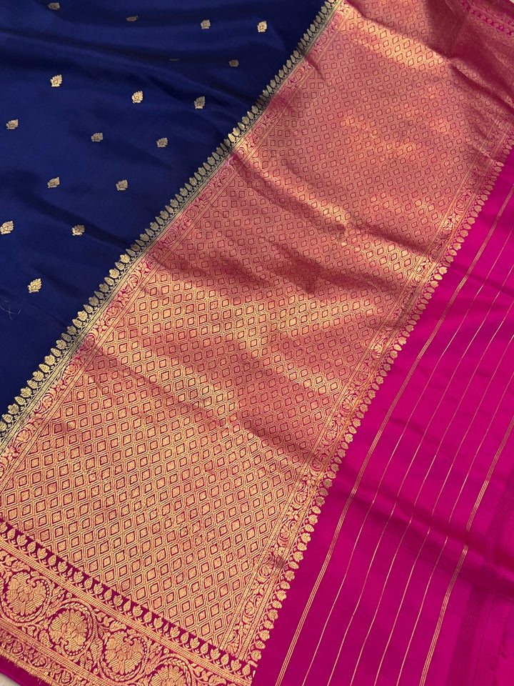Buy Navy Blue Pure Banarasi Handloom Silk Saree | Aura Benaras