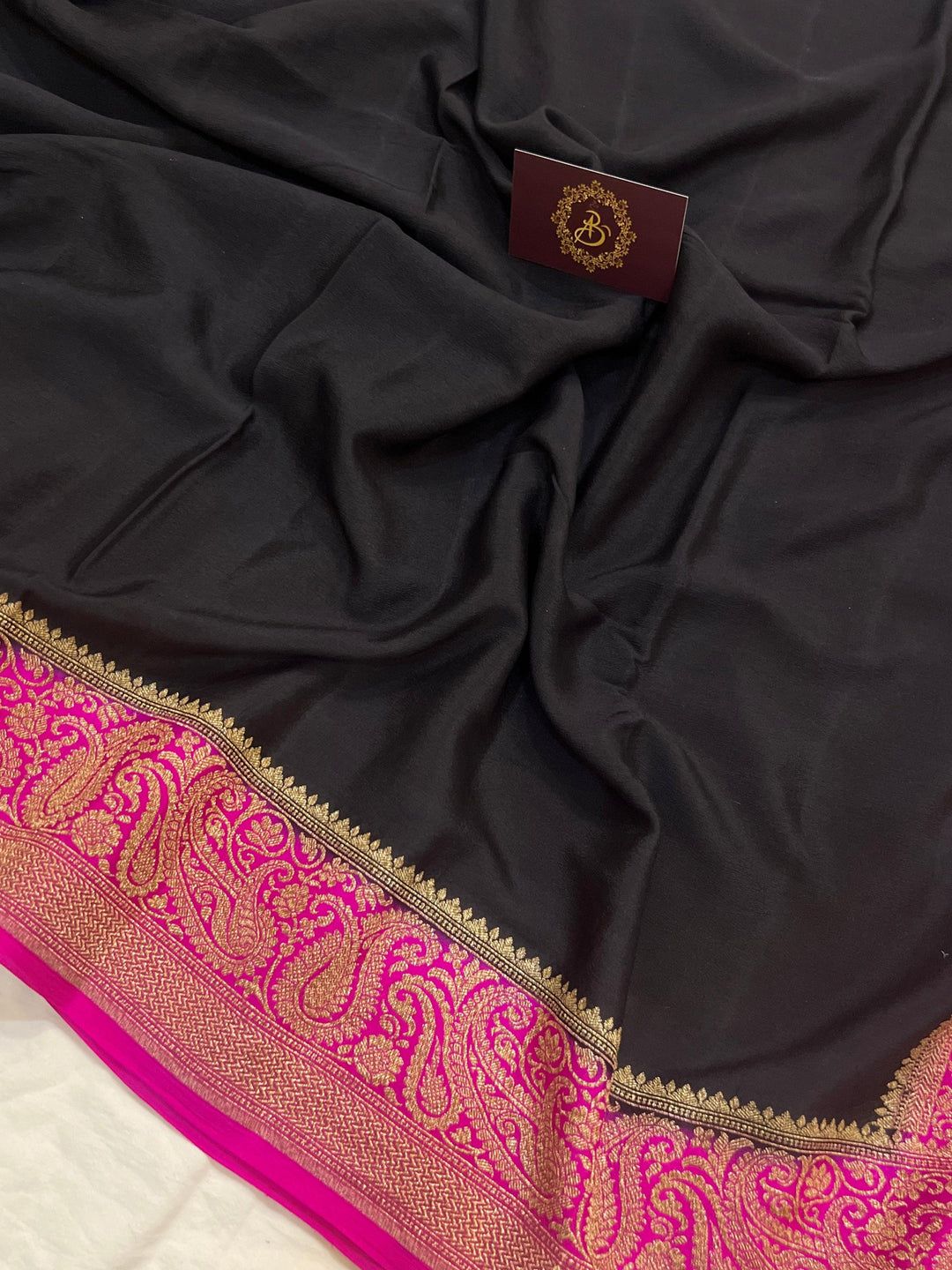 Black Pure Banarasi Khaddi Crepe Silk Saree - Aura Benaras