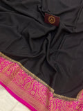 Black Pure Banarasi Khaddi Crepe Silk Saree - Aura Benaras