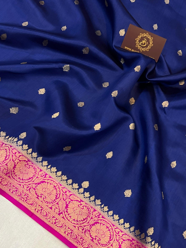 Buy Navy Blue Pure Banarasi Handloom Silk Saree | Aura Benaras