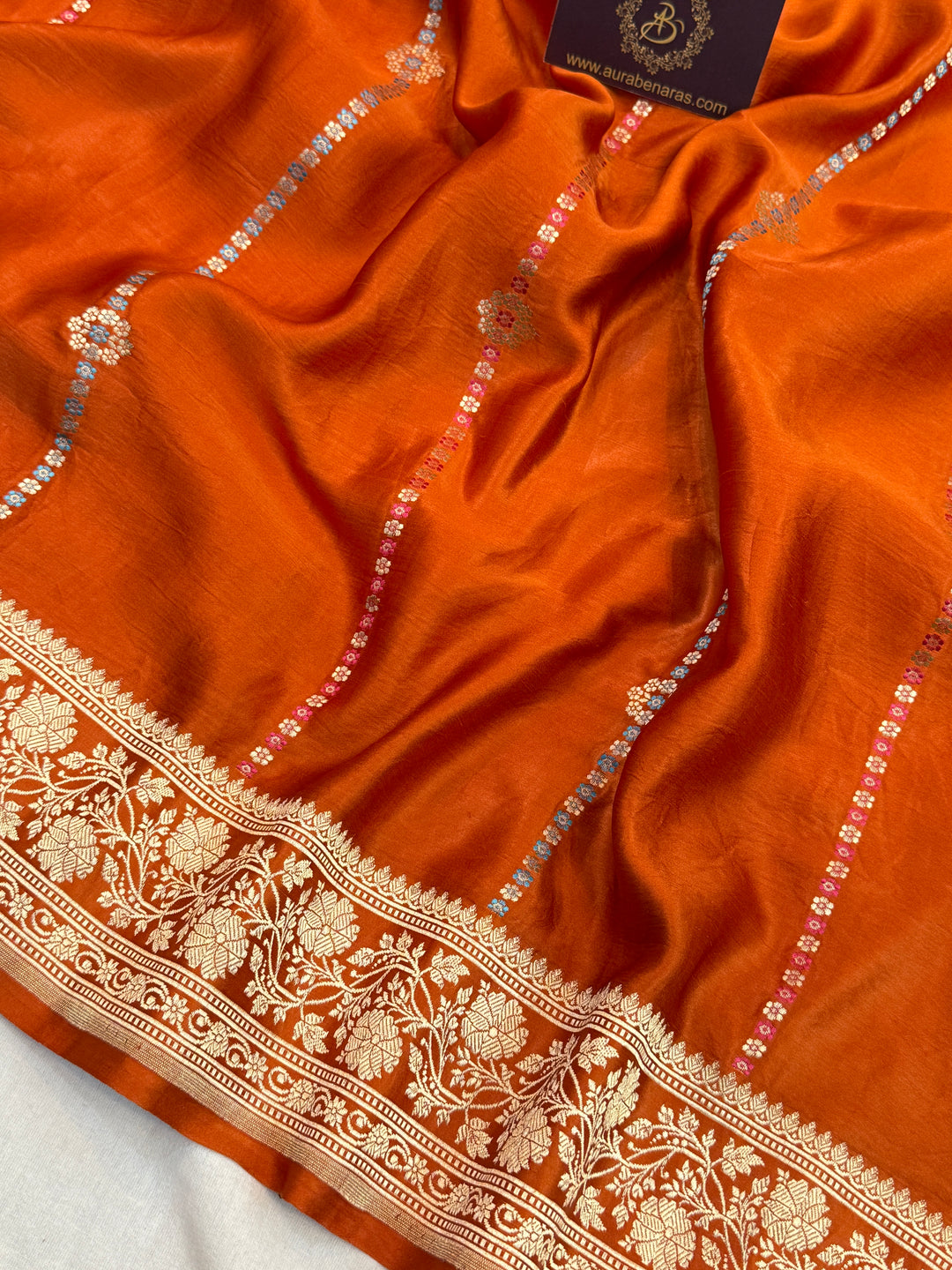 Orange Pure Mashru Silk Handloom Banarasi Saree