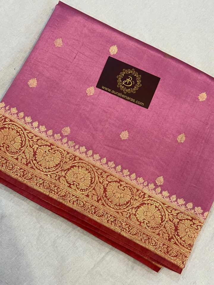 Pastel Pink Pure Banarasi Handloom Silk Saree | Aura Benaras