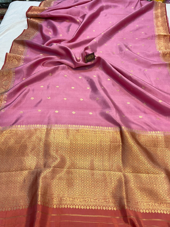 Pastel Pink Pure Banarasi Handloom Silk Saree | Aura Benaras
