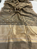 Grey Banarasi Handloom Organza Tissue Silk Saree - Aura Benaras