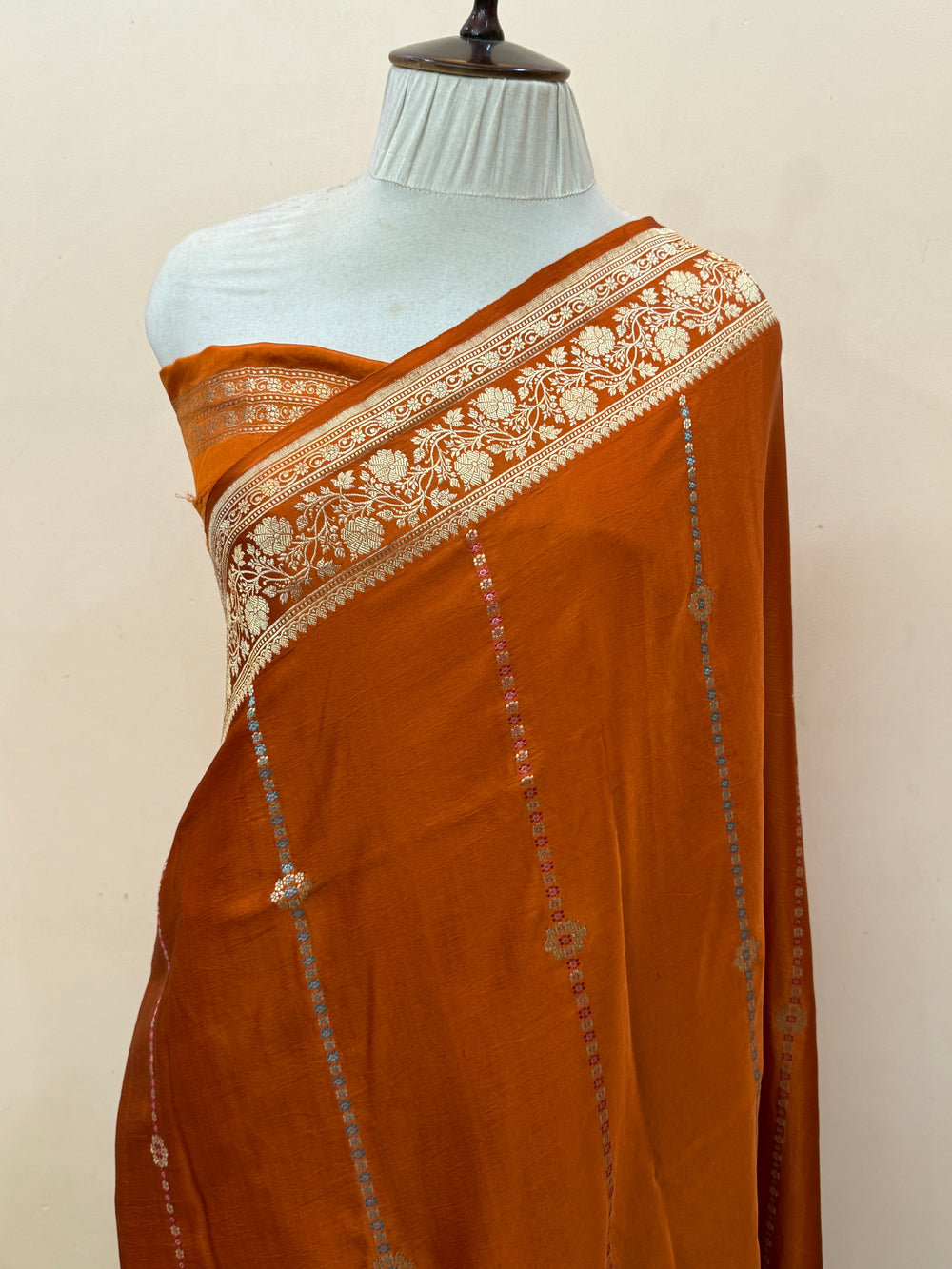 Orange Pure Mashru Silk Handloom Banarasi Saree