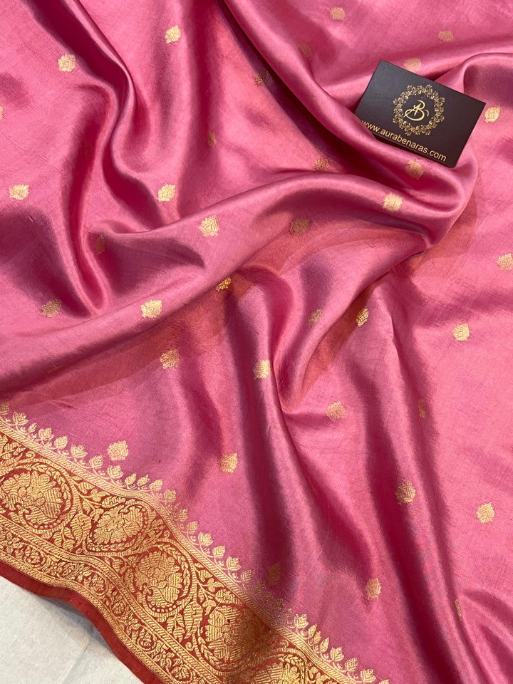 Pastel Pink Pure Banarasi Handloom Silk Saree | Aura Benaras